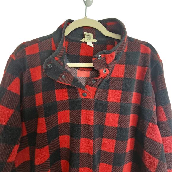 Duluth Trading Co. Red Black Checker Fleece Pullover Sweater Henley Top Men XL - Picture 2 of 7